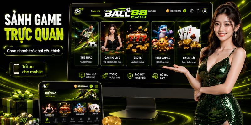 Giao diện sảnh game trực quan của Ball88